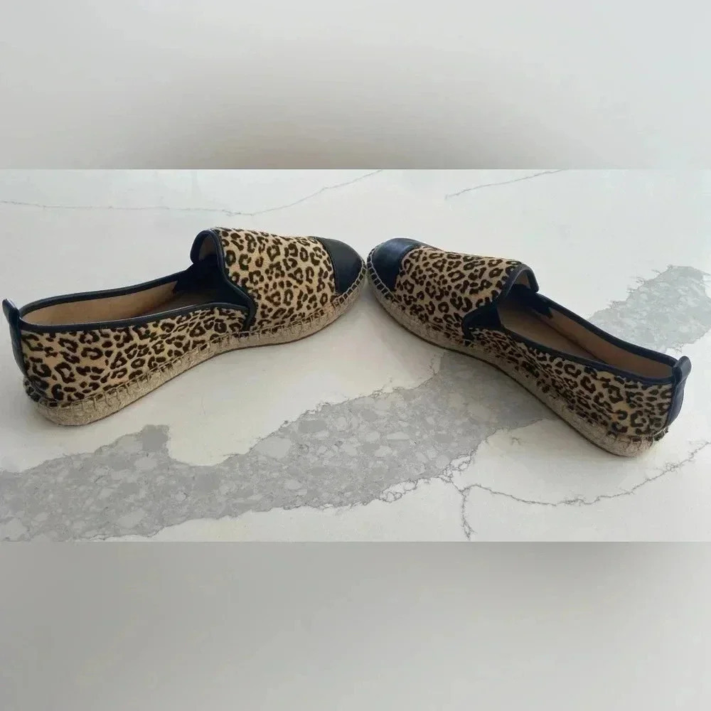 Talbots Leopard Calf Hair Cap Toe Leather Espadrille Flat Loafer Slip-On 8.5 NEW - Picture 8 of 9